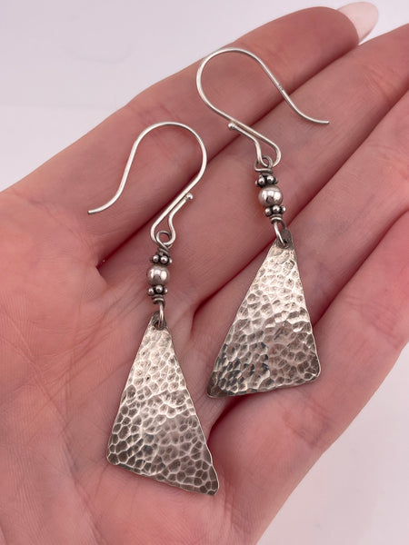 sterling silver hammered triangle hook dangle earrings