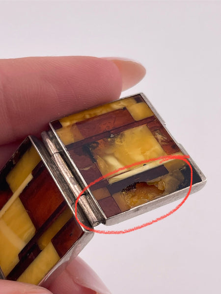 sterling silver amber inlay panel link bracelet **AS IS**