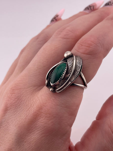 size 7.5 sterling silver malachite leaf ring