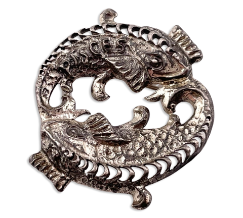sterling silver zodiac sign Pisces fish brooch