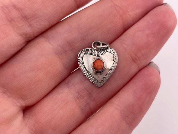 sterling silver coral heart pendant