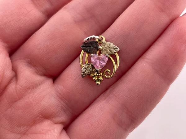 sterling silver faceted pink glass gold plated pendant