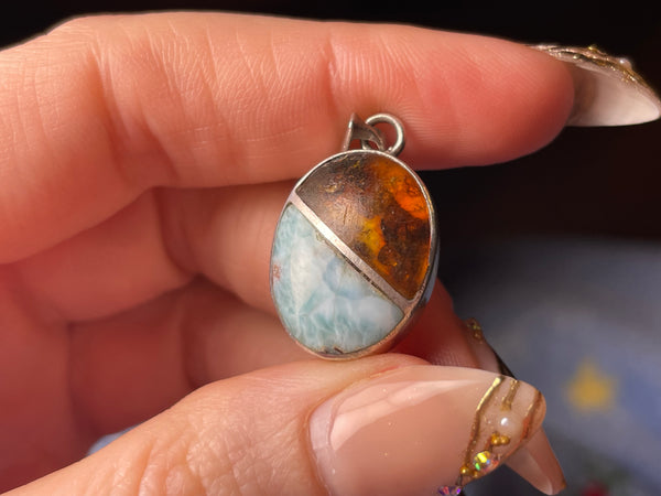 sterling silver amber larimar pendant ***AS IS***