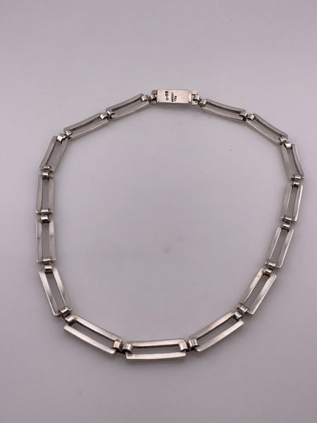 sterling silver heavy Mexican rectangle link collar necklace