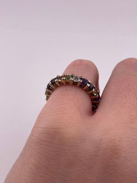 size 6 sterling silver gold plated multi-gemstone band ring