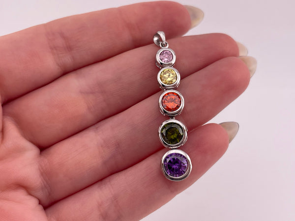 sterling silver faceted rainbow glass pendant