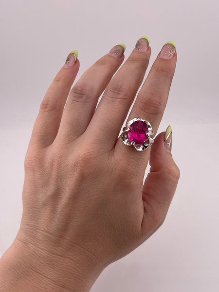 size 6.5 sterling silver Mexican faceted lab ruby ring