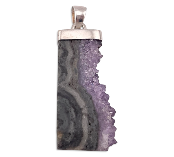 sterling silver raw side amethyst pendant