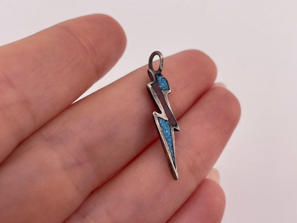 sterling silver crushed stone lightning bolt pendant