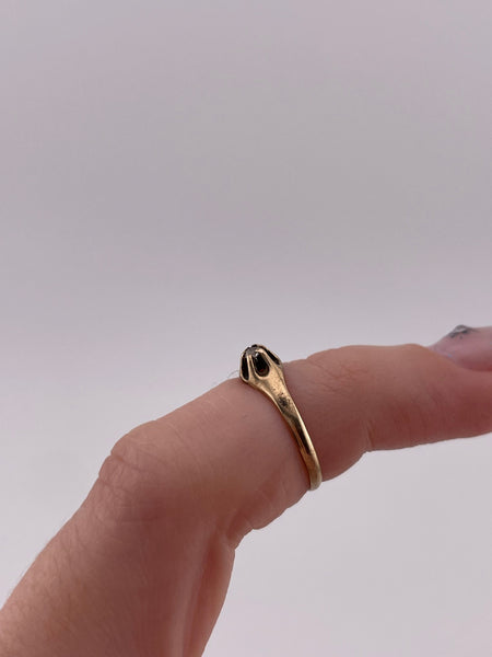 TINY size 1 10k yellow gold belcher set diamond ring