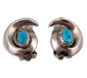 sterling silver swirl turquoise clip on earrings