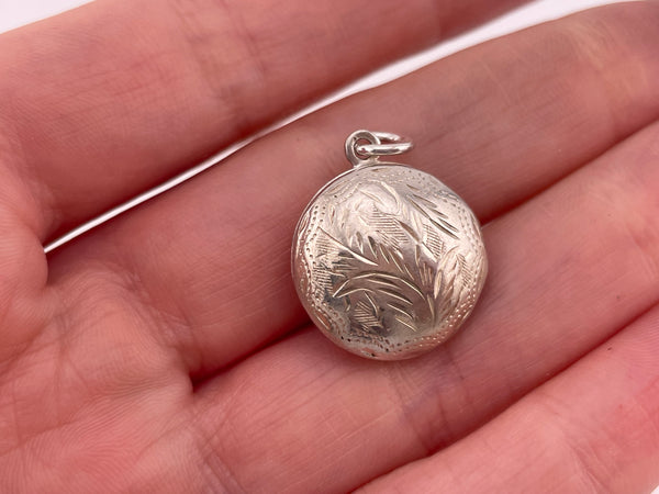 sterling silver etched round locket pendant