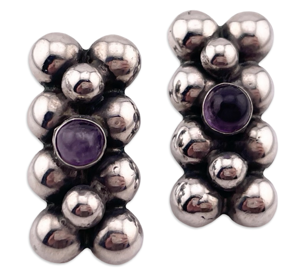 sterling silver Mexican amethyst screw-back earrings