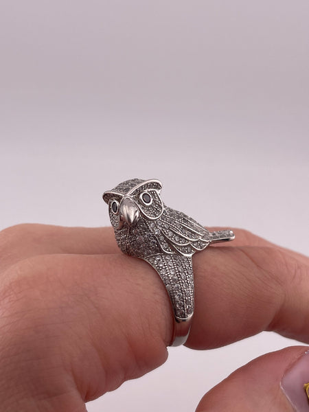size 7.25 sterling silver rhinestone owl bird ring ***Missing One Rhinestone
