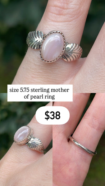 RESERVED PRIVATE LISTING -- sterling silver mother of pearl ring A28