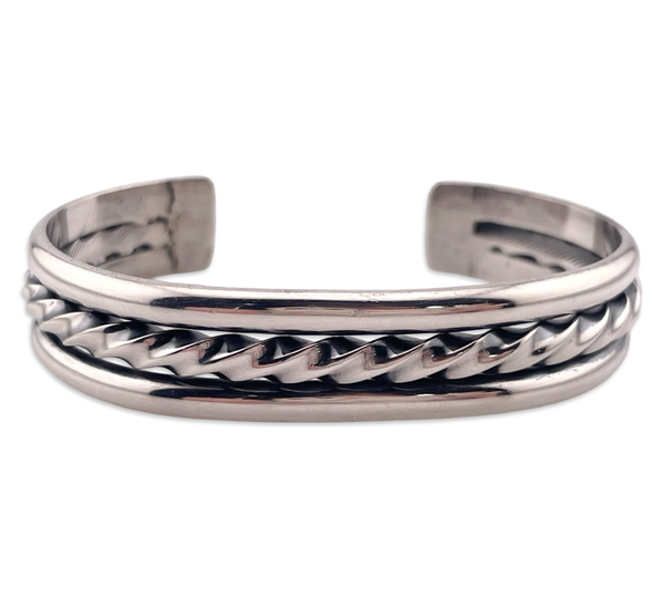 sterling silver signed JNP heavy stoneless twist wire cuff bracelet