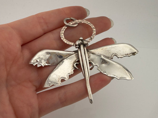 sterling silver 3" Lois Booth dragonfly pendant brooch