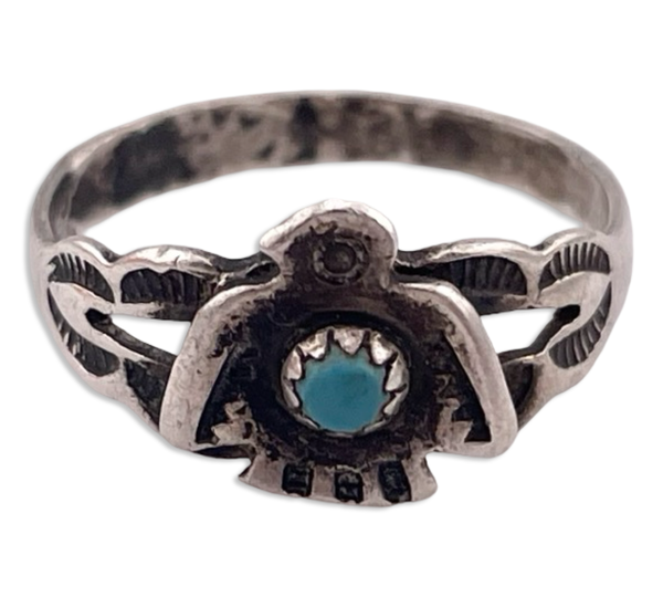 size 4.25 sterling silver faux turquoise thunderbird ring