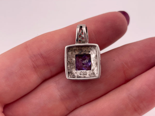 sterling silver lab opal faceted purple glass square pendant