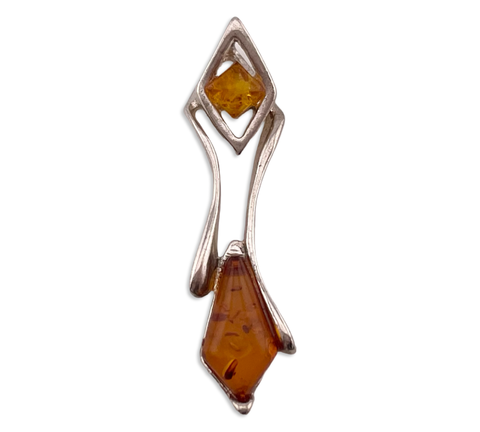 sterling silver diamond shape synthetic amber pendant ***AS IS***