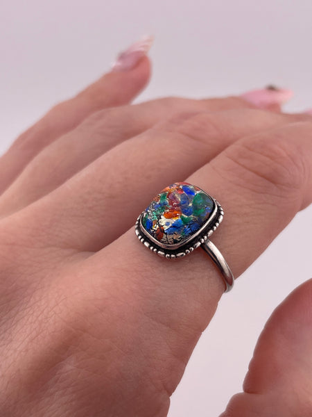 size 8.75 sterling silver foil glass ring