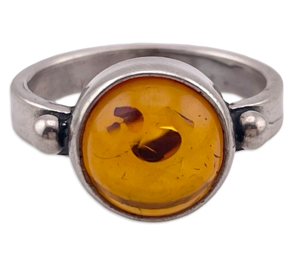 size 8 sterling silver round amber ball design ring