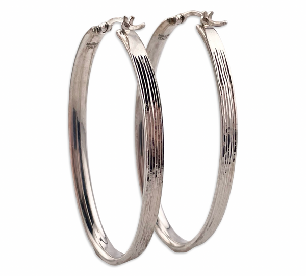 sterling silver  2-1/8" oblong lined hoop earrings