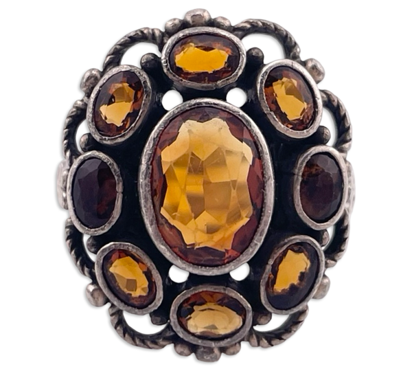 size 6 sterling silver faceted orange citrine cluster ring