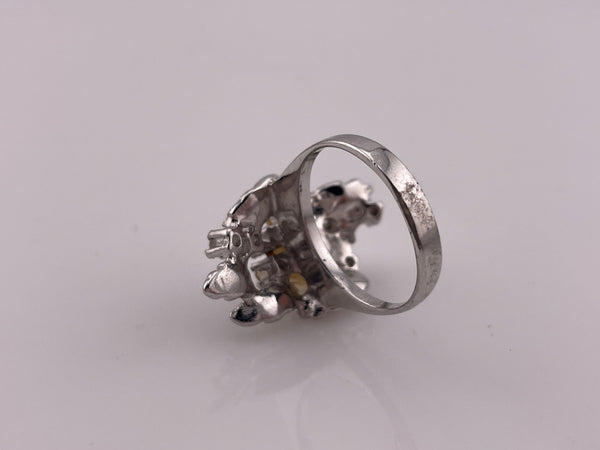 size 6.75 sterling silver rhodium plated rhinestone synthetic pearl ring