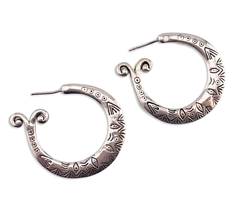 sterling silver detailed hoop earrings
