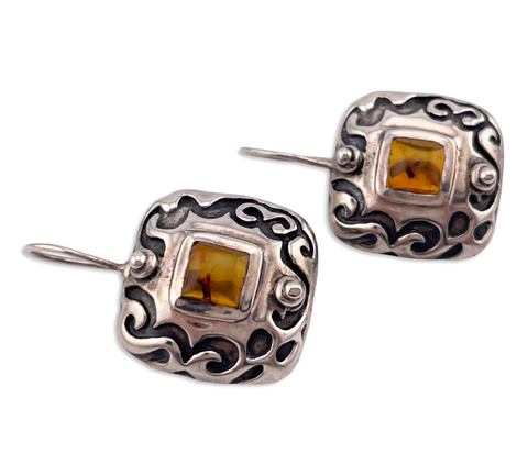 sterling silver Silpada amber hook earrings