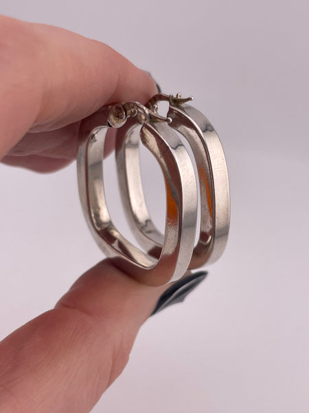 sterling silver 1 1/4" rounded square hoop earrings