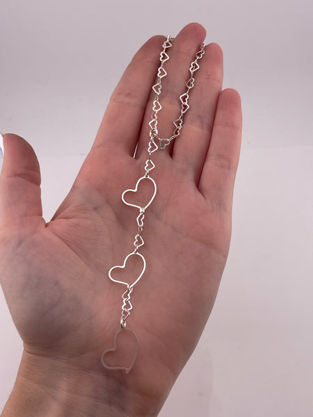 sterling silver 16-1/2" heart link chain lariat necklace