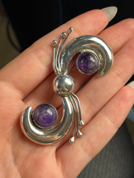 sterling silver Mexican amethyst brooch