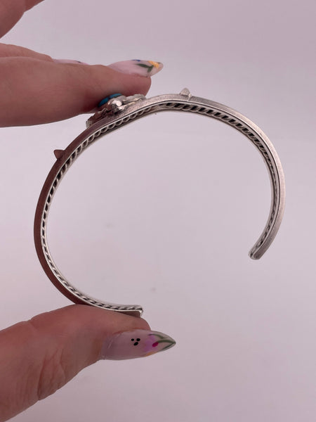 sterling silver 6-5/8" turquoise twisted design cuff bracelet
