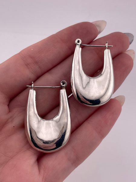 sterling silver 1-3/8" puffy oblong  hoop earrings