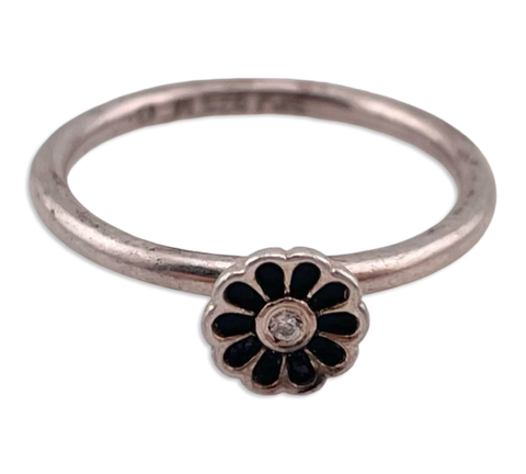size 7.25 sterling silver flower rhinestone ring