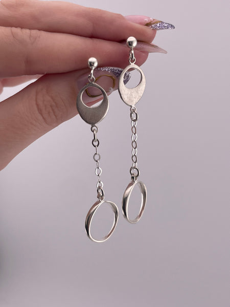 sterling silver 2-7/8" chain matte finish post dangle earrings