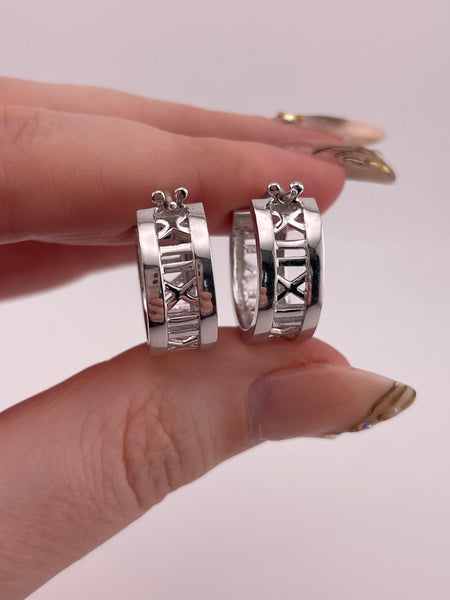 sterling silver Roman numeral hoop earrings