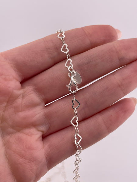 sterling silver 16-1/2" heart link lariat necklace