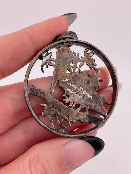 sterling silver artisan Brown Pelican bird pendant