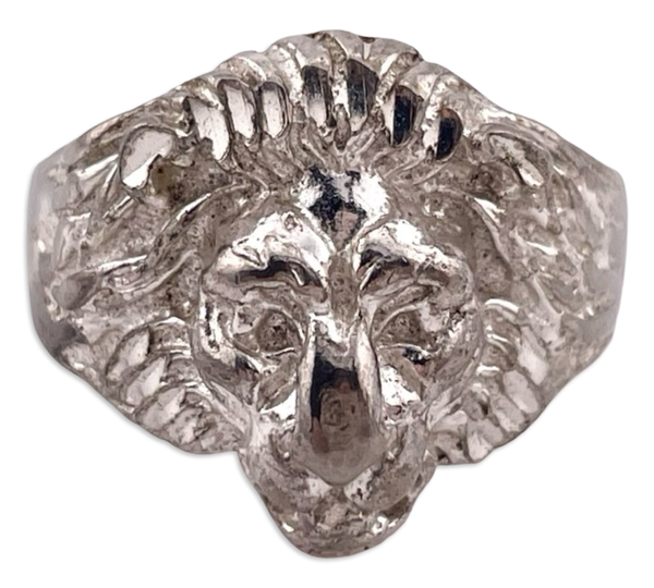 size 10.5 sterling silver rhodium plated lions head ring
