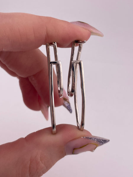 sterling silver rhodium plated oblong line post earrings