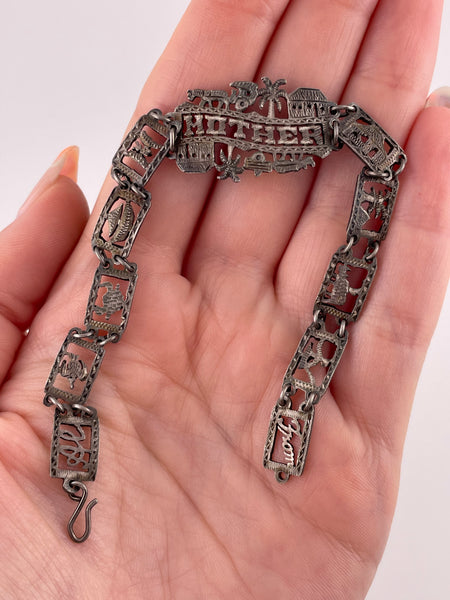 sterling silver 7 1/4" ornate 'mother' link bracelet