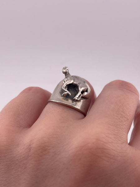 size 6.5 sterling silver very worn heavy stoneless horse ring