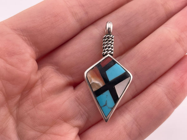 sterling silver multi-stone inlay pendant