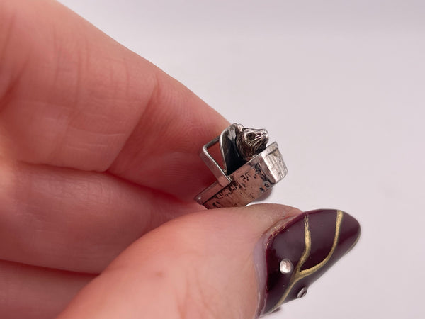 sterling silver rhodium plated cat or dog? in basket pendant