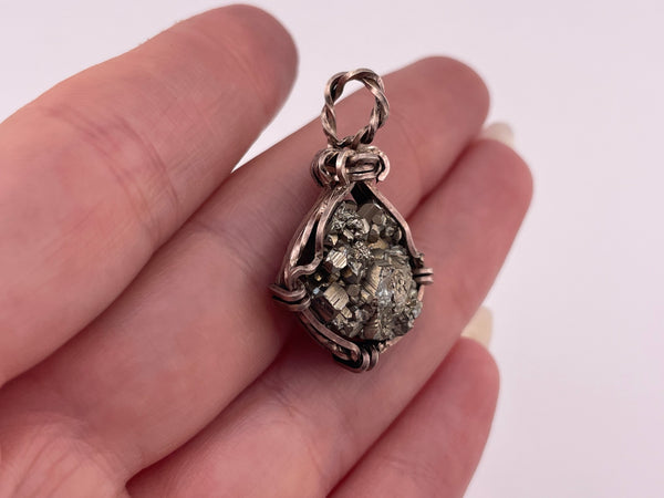 sterling silver wire wrapped pyrite pendant
