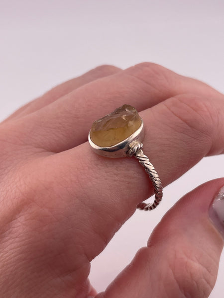 size 13 sterling silver raw citrine design on band ring