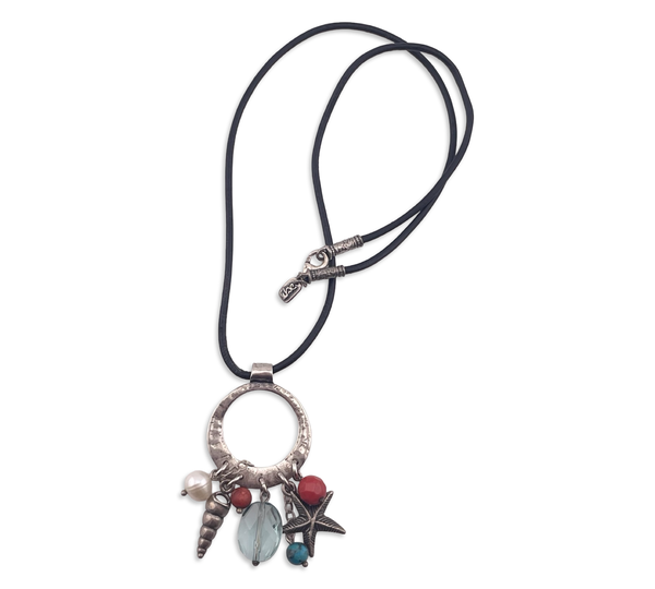 sterling silver 18-1/2" syntheitc cord charm necklace